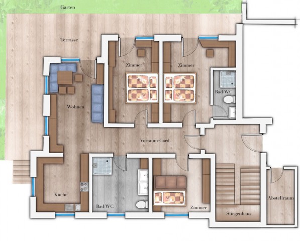 Sketch of the Sonnentanz vacation apartment with room layout