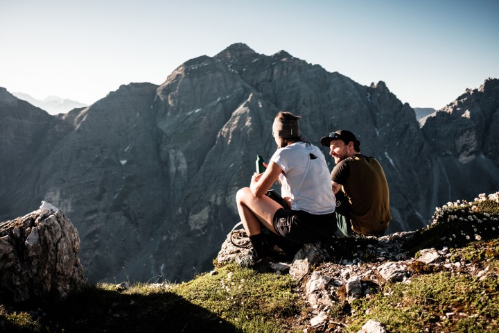 Climbing in the Stubai Valley, Tyrol - Mountain panorama with summit with climbers