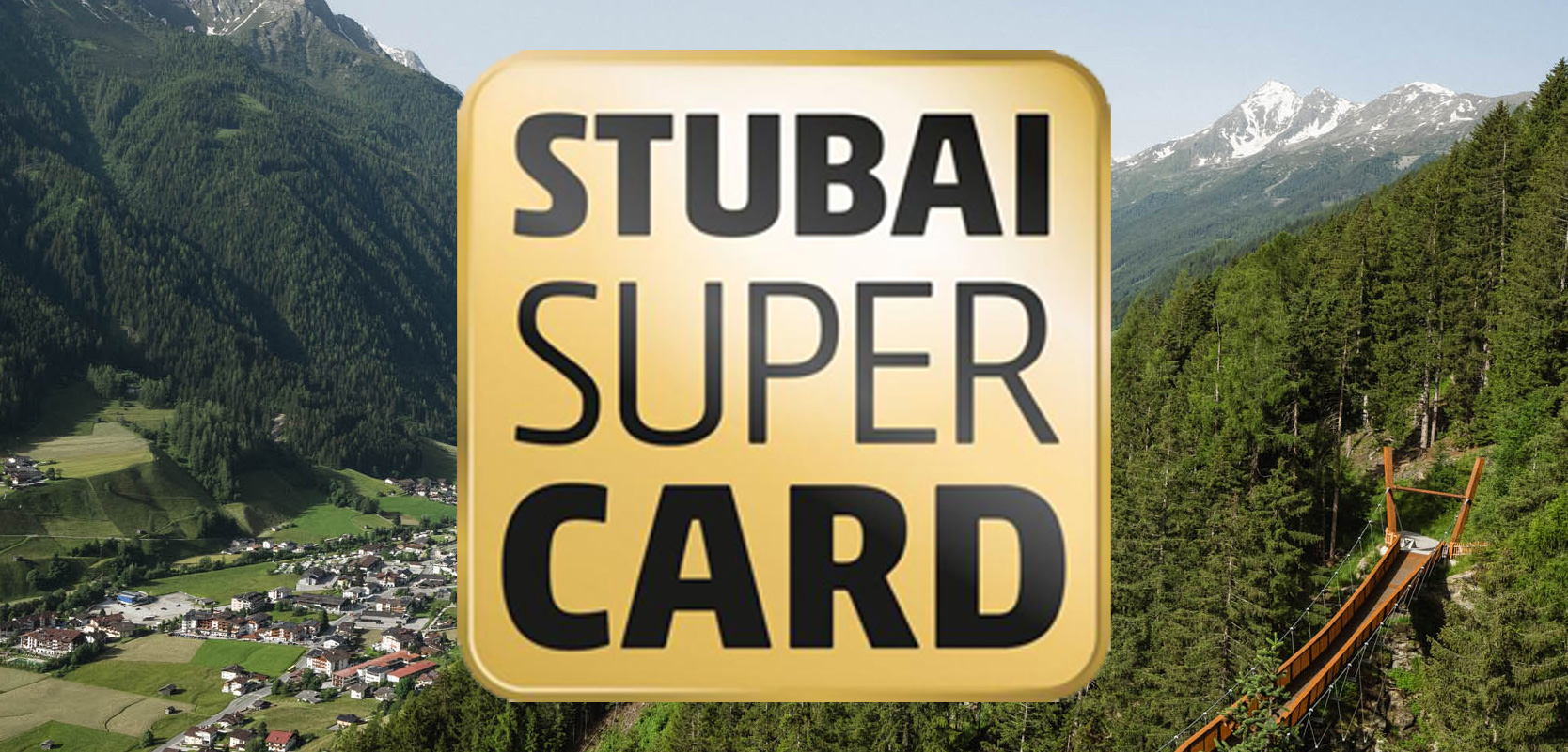 Picture of the Stubai Super Card seal on the background of the Stubai Valley 