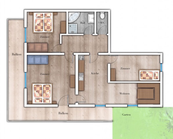 Sketch of the Morgentau vacation apartment with room layout